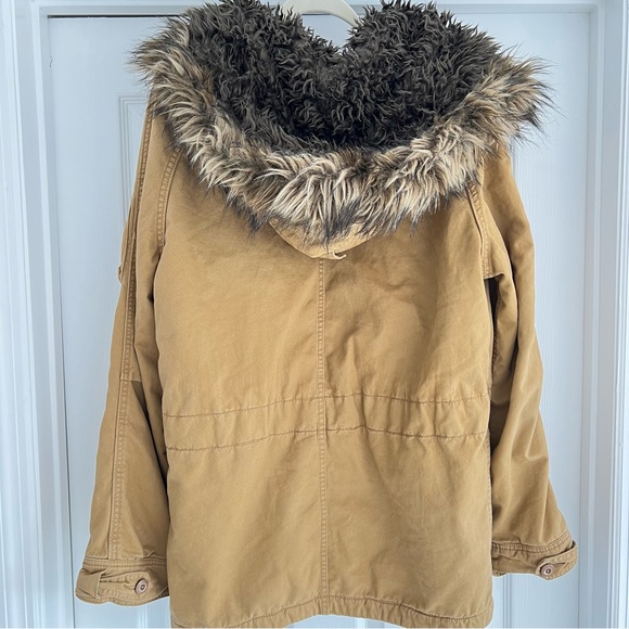 HOLLISTER Hooded Faux Fur Fully Lined Jacket Utility Coat Tan Khaki S - Picture 6 of 12